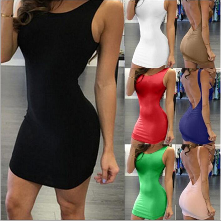 

Dresses Backless Bodycon Sleeveless Dress Women Solid Slim Dress Summer Fashion Dresses Casual Sexy Dress Blusas Women's Clothing B3420, Mixed colors