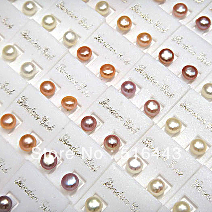 

50pcs Natural Freshwater Pearls Silver Plated Women Stud Earrings Wholesale Fashion Jewelry Lots A-024, Golden;silver