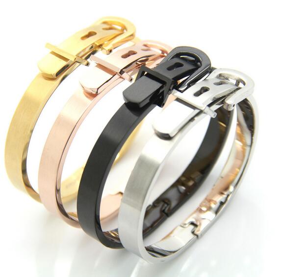 

New Gift Four Color Choose Yourself Adjustable Length Cuff Bangle High Polished Stainless Steel Nice Belt buckle design Bracelet