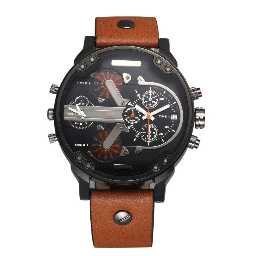 

Fashion Brand 7332 Men's Big Case Mutiple Dials Date Display Leather Strap Quartz Men's Wrist Watch, Dz 7332