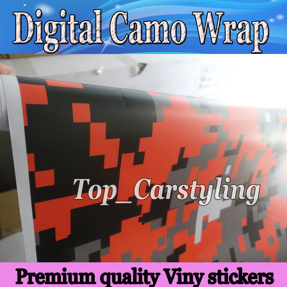 

Free Shipping Car Coverin Pixel Digital Black & Orange Camo Camouflage Wrap Sticker Truck Full Body Car Wrap Bubble Free Size: 1.52x20m/roll