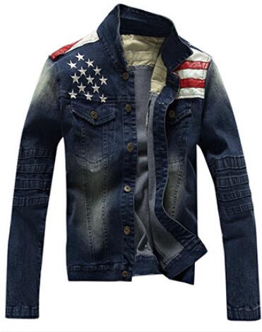 

High Quality Material USA Design Mens Jeans Jackets American Army Style Man's Jeans Clothing Denim Jacket for Men, Blue
