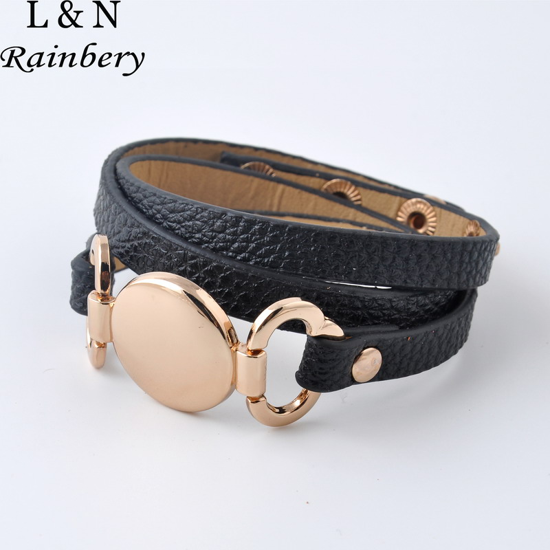 Vente en gros - vente la plus chaude tendance avec disque blanc bracelet en cuir d'enveloppe à plusieurs niveaux 2016 Bracelet de manchette en cu