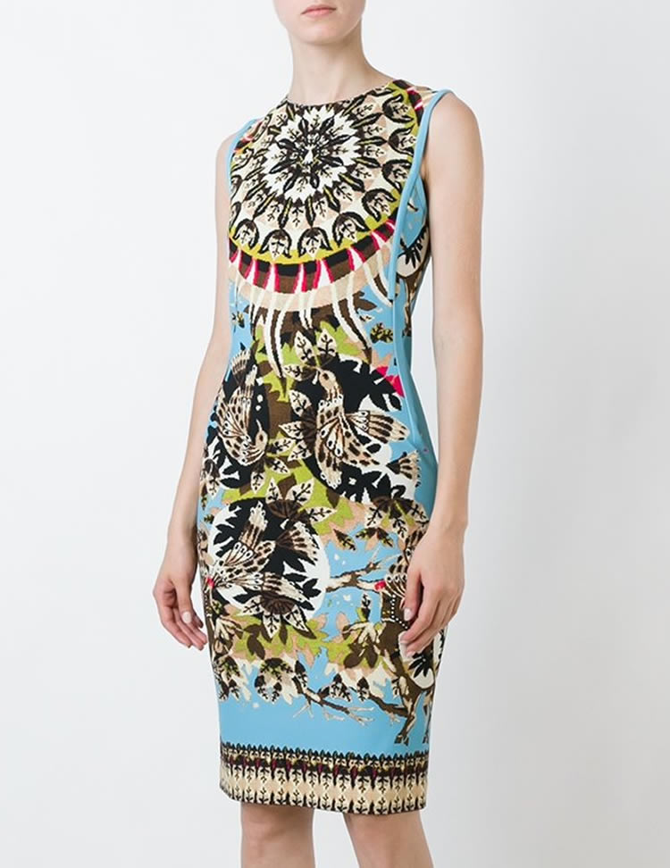 

Vintage Print Women Sheath Dress Sleeveless Casual Dresses 084A695, As pictures