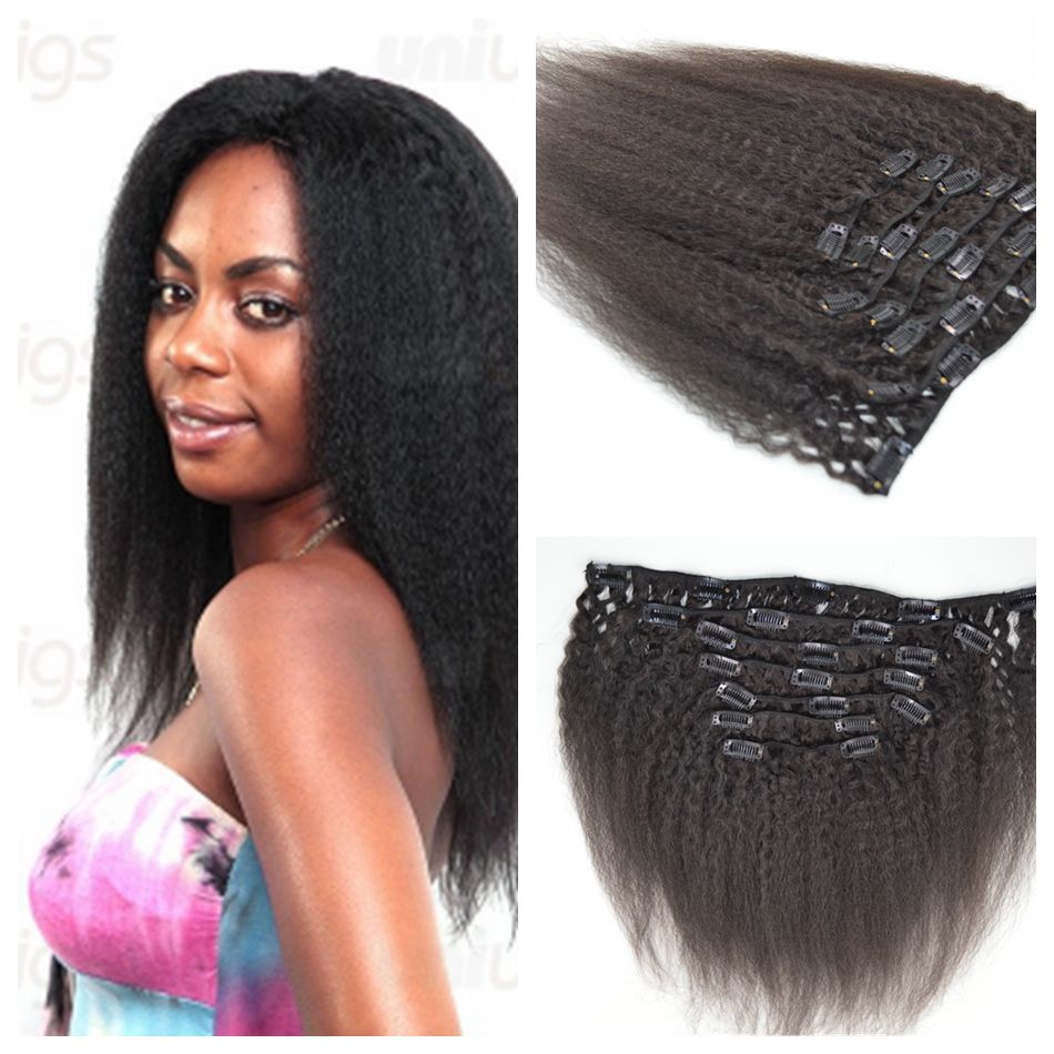 

3a,3b,3c Clips Human Hair Extensions 12-26inch 7pcs/lot 120g Indian Human Hair kinky Straight Clip In Extension G-EASY