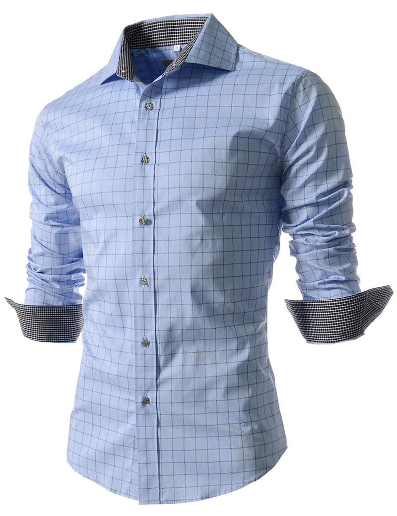 

Wholesale- Men Shirt 2016 New Brand Design Spring&Summer Mens Plaid Shirt,Casual Slim Fit Stylish Dress Shirts For Plaid Men XXXXL, Sapphire