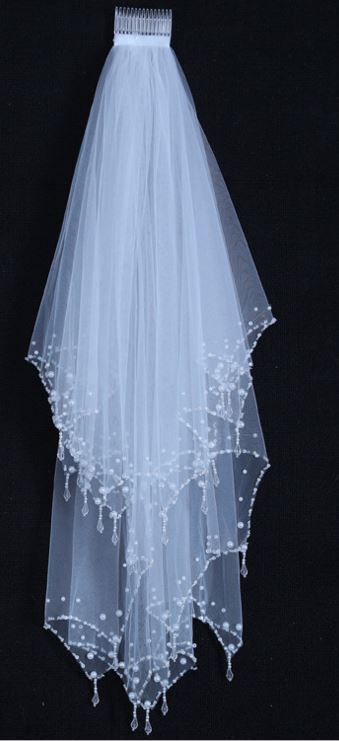 

Hot selling Foreign trade Handmade Beaded veil double layers drop veil with comb made by Nylon net and with Rhinestones beads, Black