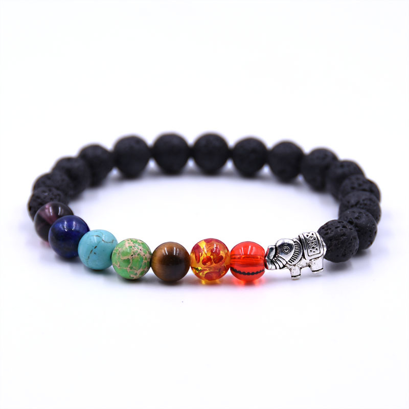 Volcano Bracelet Fashion Jewelry Natural lava VolcanoTiger Eye laips Amethyst Stone With Seven Color Stone Beaded Bracelet Bangle Gift DIY