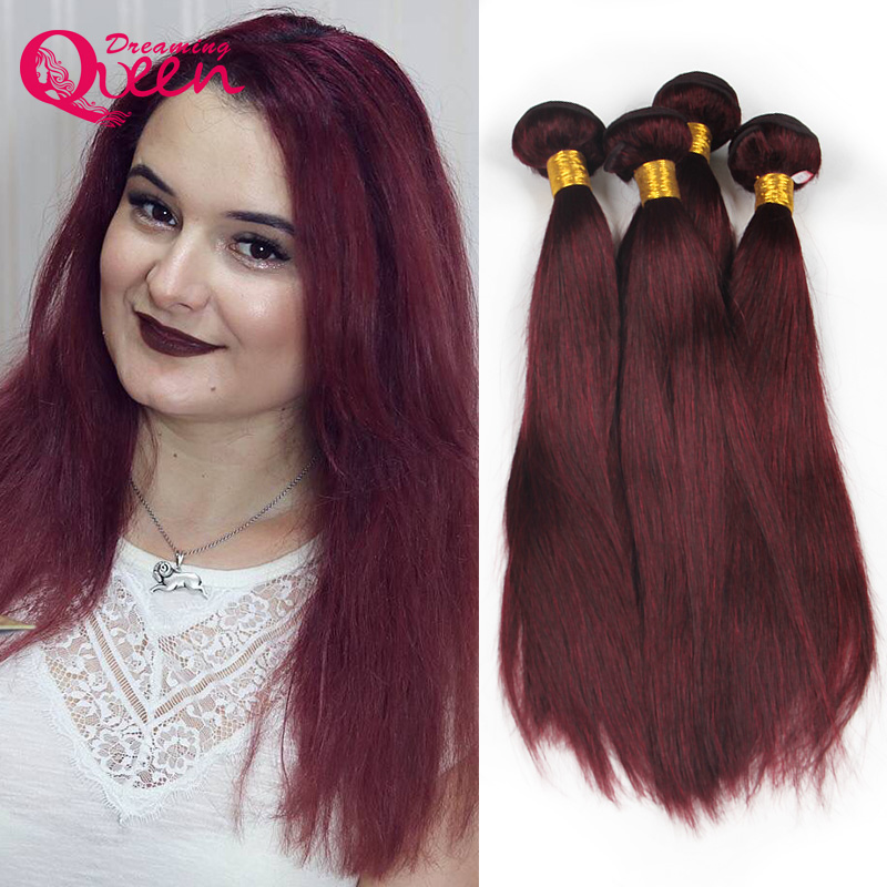 

99J Burgundy Color Brazilian Human Straight Hair Weave 3 Bundles Ombre Hair Extension Dreaming Queen Vrigin Hair Free Shipping