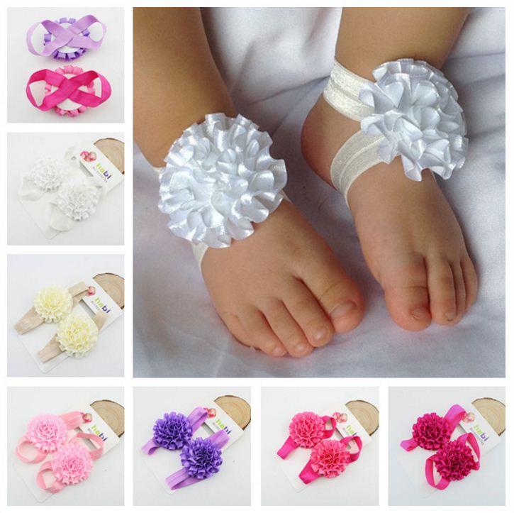 3PCS//Set Baby Chiffon Perle Rhinestone Stirnband Fuß Blumen Elastisches Haarband