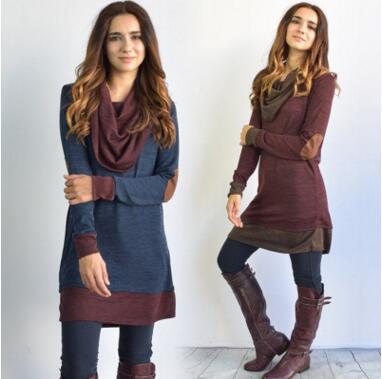 2017 Fashion Women's Long Sleeve Bow Collar Patchwork Casual Long T Shirts Blouse Plus Size Basic Tops Tunic S-5XL Autumn New