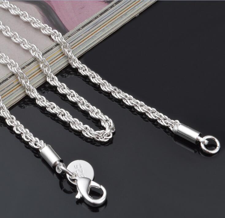 

925 Sterling Silver Necklace Chains Pretty Cute Fashion Charm 3MM Twisted Rope Chain Necklaces Jewelry 16-30 inches