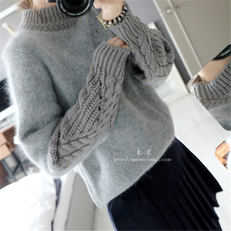 

Wholesale- 2016 New Arrival Personality Knitted Sweater Women Pullover Patchwork Sweaters Fashion Loose Female Knitwear SW1152, Gray
