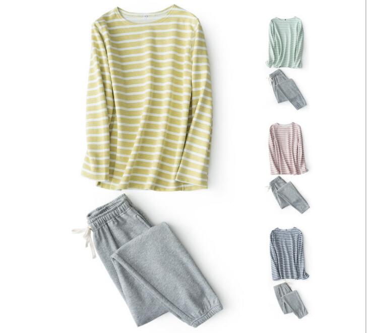 

A strip of stripes sports sweater home service suit cotton dress can wear pajamas without printing, Green