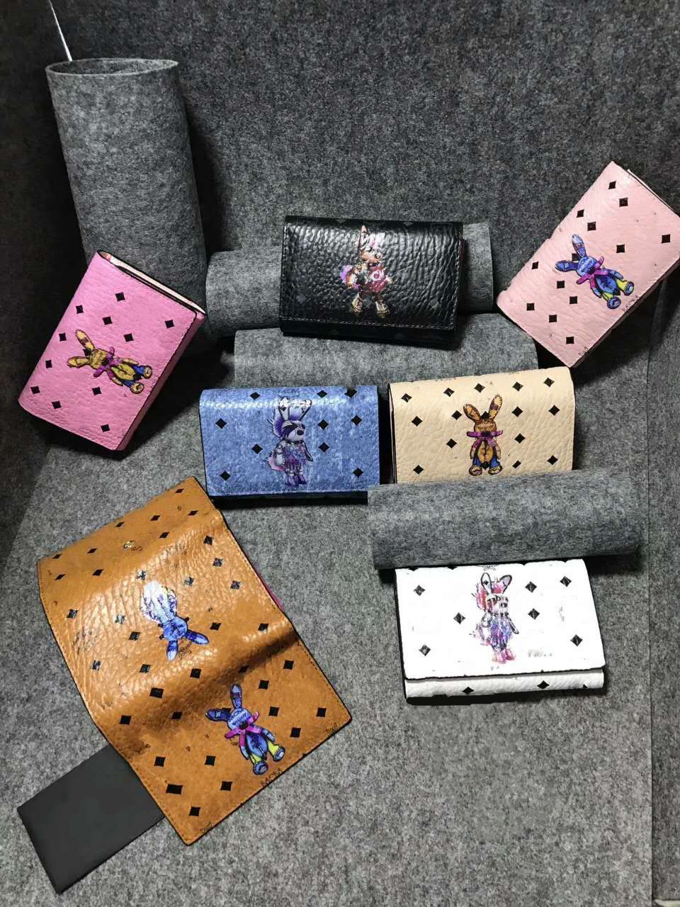

3D printing rabbit wallet men and women Korea tri-fold fashion wallet large capacity credit card bag, Brown