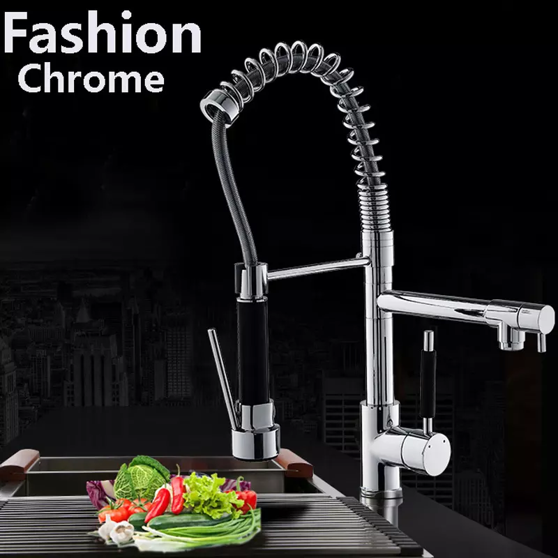 

Modern Chrome Brass Spring Kitchen Faucet Swivel Spout Sink Mixer Tap Deck Mount