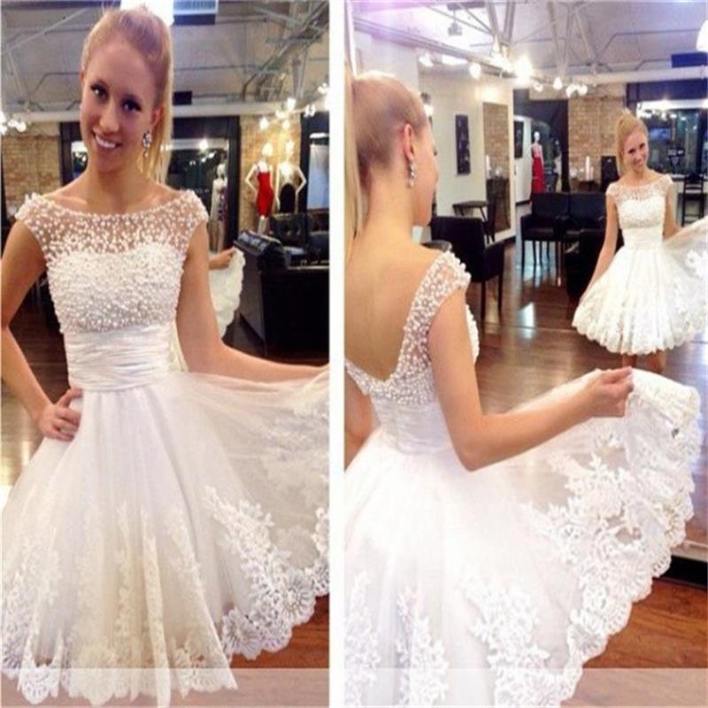 

2022 Short Cocktail Party Dresses Pearls Sheer Neck Lace Applique A-line Backless Tulle Mini Prom Formal Dresses Evening Celebrity Gowns, Brown