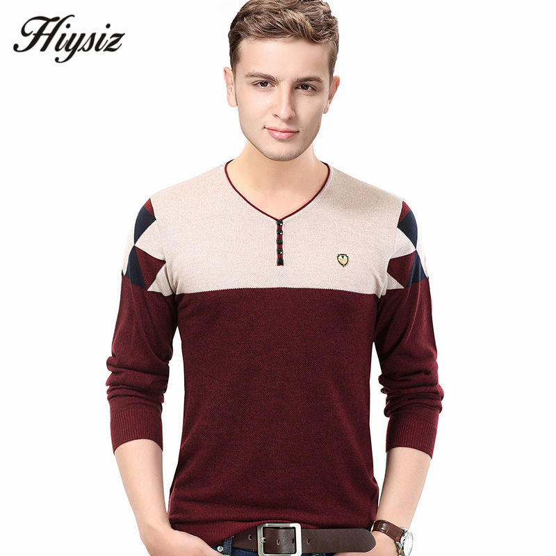 Wholesale-Free Shipping 2016 Autumn Winter New Fashion Button V-Neck Sweater Men Cashmere Wool Pullover Men Hit Color Pull Homme OEM 66152