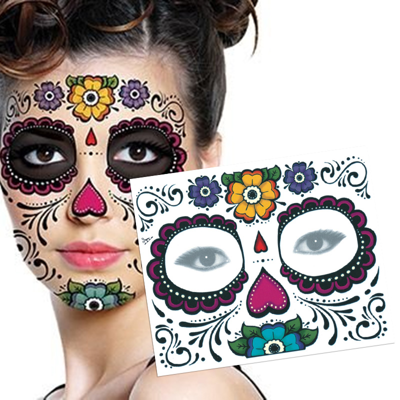 

1PCS Waterproof Fake Temporary Tattoos Sticker Skull Face Mask Tattoo for Women Long Lasting Easy to Remove 3 Colors