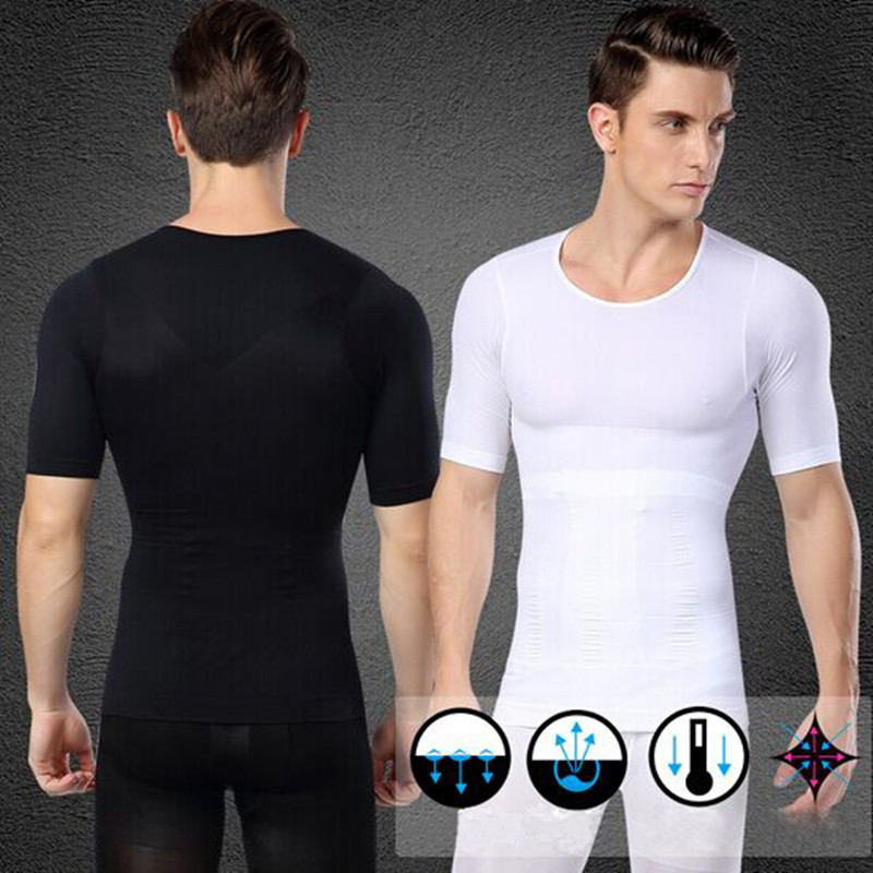 

Wholesale-1Pcs Men Slimming Undershirts Shirt Body Shaper Posture Corrector T-shirt Elastic Sculpting Abdomen Trimmer 2 colors Underwear