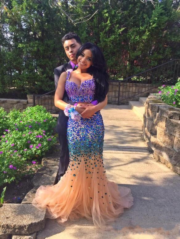 

Amazing Two Pieces Prom Dresses 2016 Sweetheart Royal Blue Beaded Crystal Tulle Custom made Mermaid Sexy Zipper Formal Party Evening Gowns