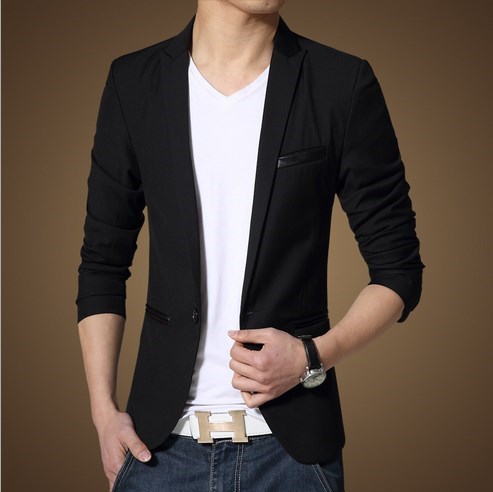 

Wholesale- Plus Size Men Casual Suit Jacket Black Tuxedos Blazers Slim Fit Man Korean Fashion Formal Dress Clothing -4XL, As pic