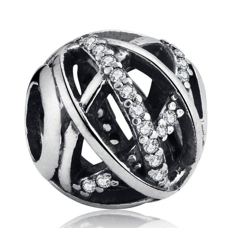 

Original 925 Sterling Silver Pave Crystal Christmas Galaxy Openwork Charms Beads For DIY Charm Bracelets Fashion Jewelry Making, Black