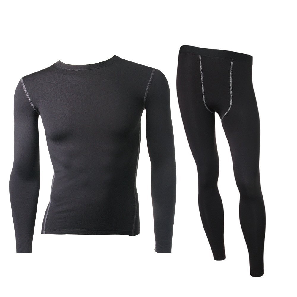 

Men's Thermal Fleece Underwear Set Outdoors Sport Compression Tight Top&Bottom Hot-Dry Technology Surface Warm Lined Long Johns, Black