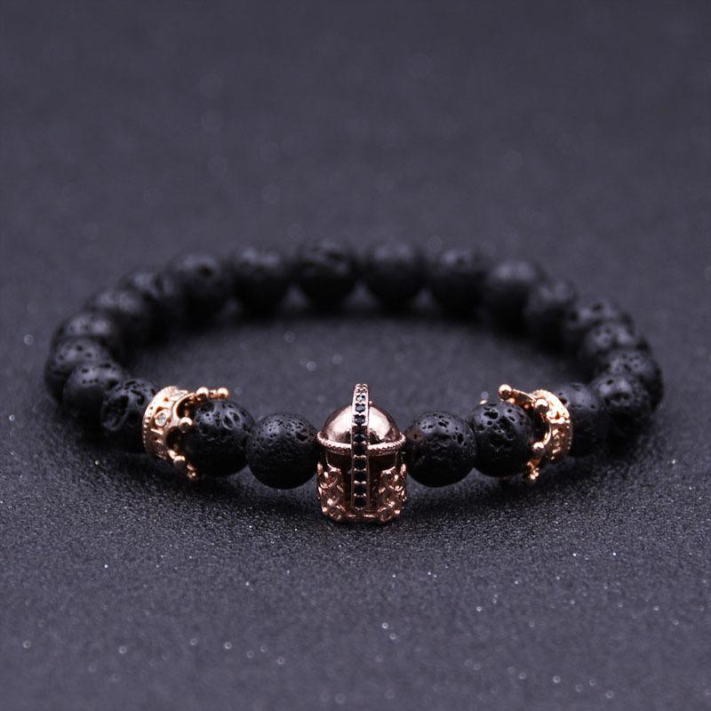 

New Roman Helmet Bracelet Men Boy Black Lava Rock Stone Beaded energy Bracelets Jewelry Christmas gift free shipping