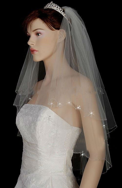 

Bling Wedding Veils with Crystal for Bride High Quality Soft Tulle Bridal Veil with Crystals Short Layered Bridal Vail Cheap, White