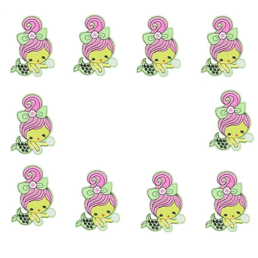 

10PCS red hair mermaid embroidery patches for clothing iron patch for clothes applique sewing accessories on stickers clothes iron on patch, Black
