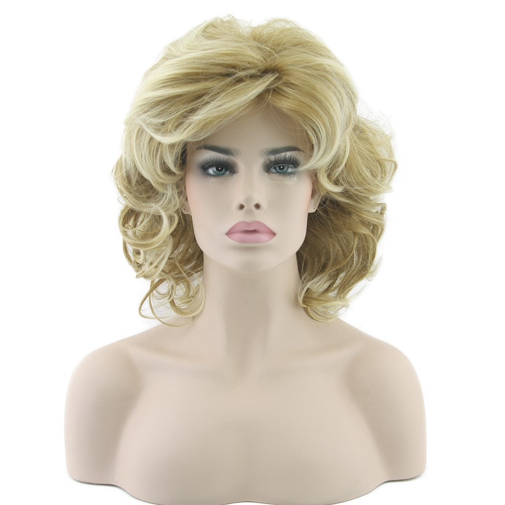 

Blonde Wavy Short Wigs Cosplay Wig Synthetic Heat Resistance Hair Ombre Wigs for Women free shipping