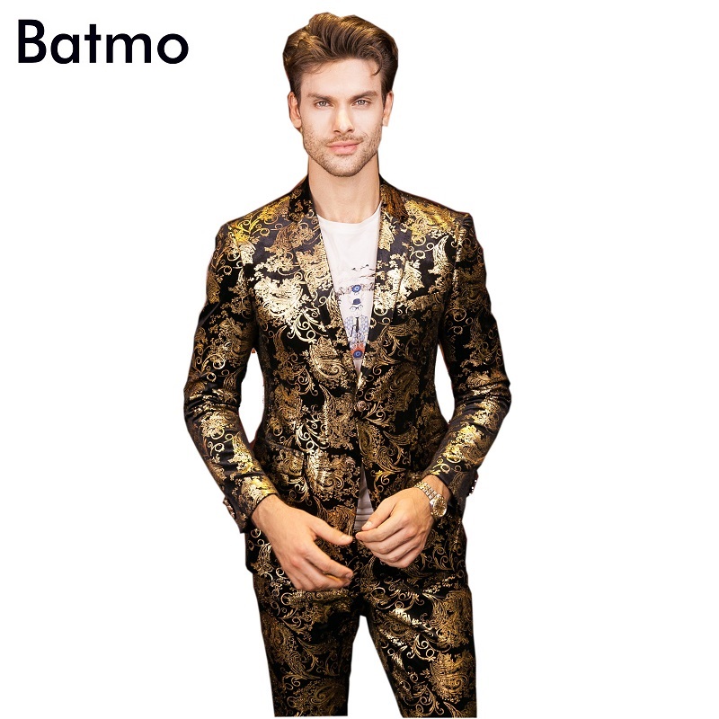

Wholesale- 2017 new arrival High quality golden printed Nightclubs men's suits,one button casual suit men, plus-size ,L,XL,XXL,XXXL,XXXXL