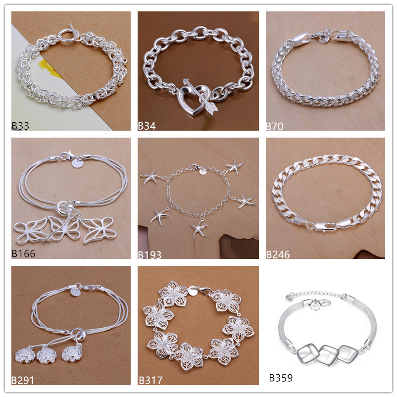 

8 pieces a lot mixed style women's sterling silver plated Bracelet,Hanging Butterfly Hanging starfish Hanging Rose 925 silver Bracelet EMB33