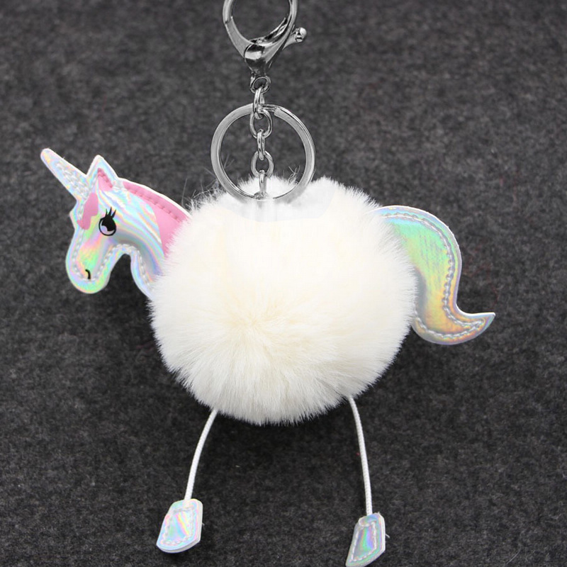 

Unicorn Pony Keychain Lovely Fluffy Pendant Artificial Rabbit Fur Key Chain Bag Car Key Ring Hang Bag Accessories Christmas Gift