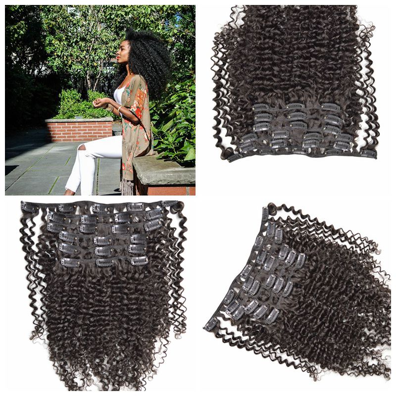 

G-EASY hair weft kinky curly clip-in hair extensions natural color 7 pieces 120g 12-26inch for full head 4a,4b,4c