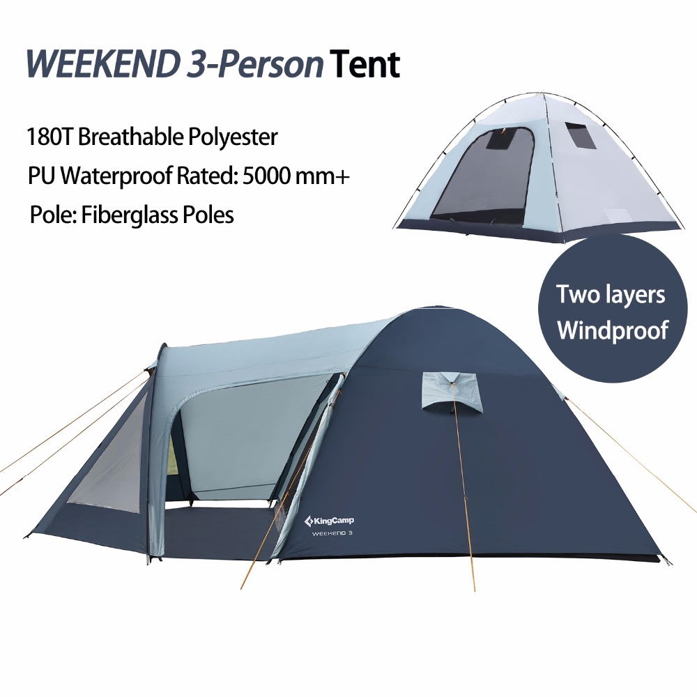 Kingcamp Tent Weekend Fire Resistant 3 Person Camping Tent