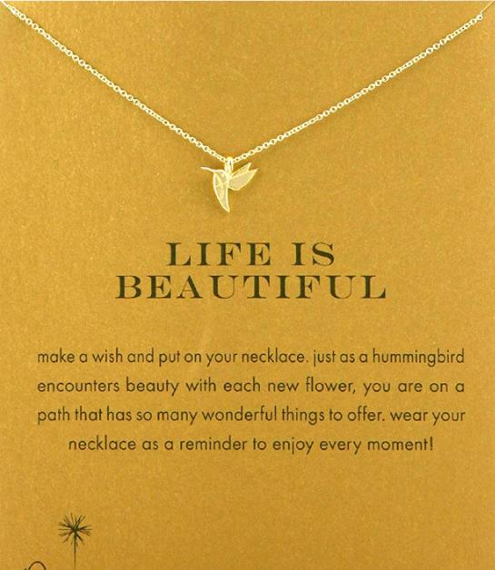 

With card! cute Dogeared Necklace with Hummingbird (life is beauiful) Silver and Gold color, no fade, free shipping and high quality