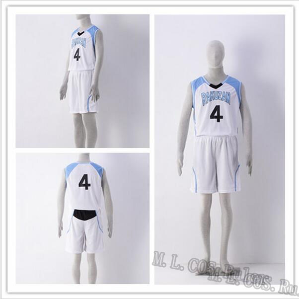 

NO.4 Kuroko no Basuke RAKUZAN 4 Akashi Seijuro Basketball Jersey Shorts Cosplay Costumes Sports Wear Uniform Free Shipping, White