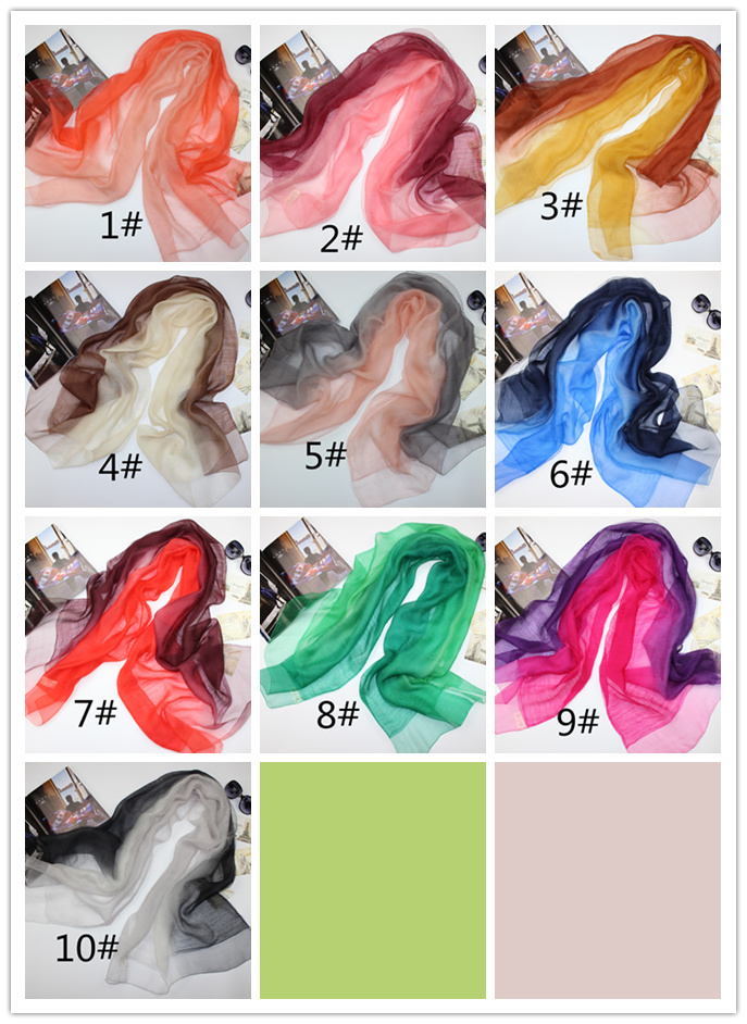 

Top silk scarves fashion wraps Ladies Women spring autumn gradiend color scarf gorgeous shawl fashion accessories gift, 10 colors to choose
