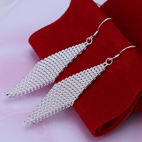 Boucles d'oreilles lustre pendantes en argent 925 pour femmes, échelle en filet, plaque en argent sterling, boucles d'oreilles GE061