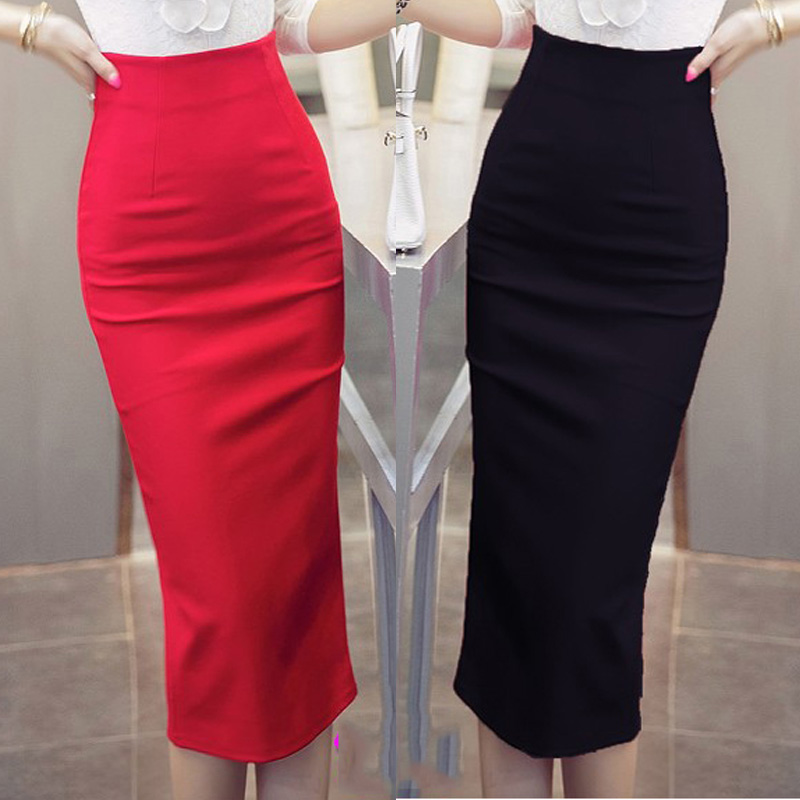 

Hot Sale Ladies Skirt OL Women Slim Fitted Knee Length High Waist Straight Career Pencil Skirts Plus Size -5XL, Black