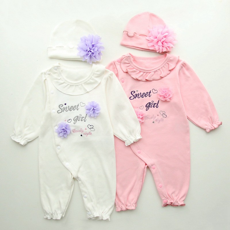 

Newborn Clothing Sets Baby Girl Clothes Kids Birthday Dress Girls Lace Flower Rompers+Hats Princess Infant bebe Jumpsuit, Pink