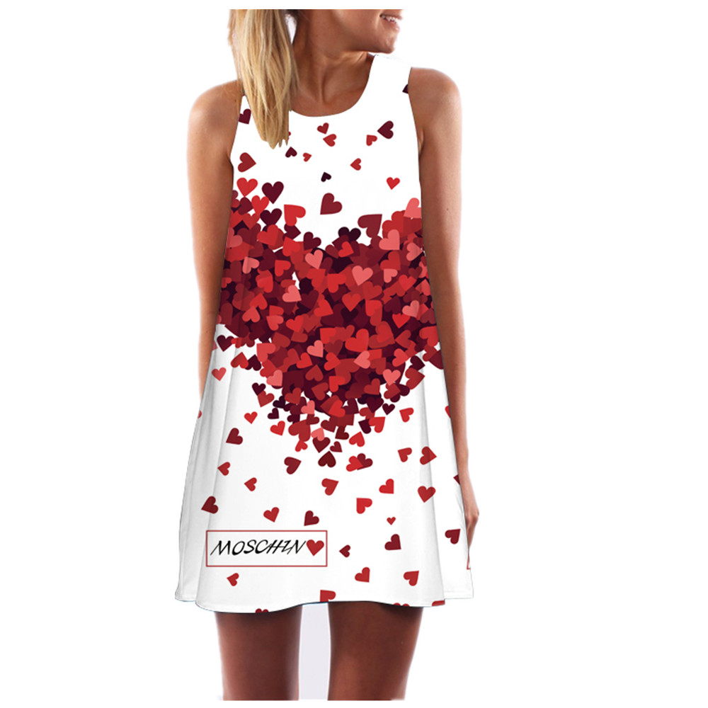 

Wholesale-J&W European Style Love Printing Women' Beach Dress Fashion Round Collar Women Bohemian Dress 28, Beige