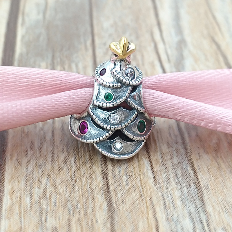 

Christmas Gold Plated 925 Sterling Silver Beads Festive Tree Charm Fits European Pandora Style Jewelry Bracelets & Necklace 791999CZRMX