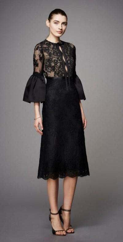 

2019 Modest Black Tea Length Evening Gowns With Sleeves Applique Lace High Quality Bridal Party Wear Ladies Cocktail Dress, Nude