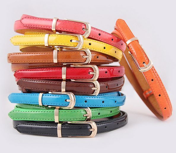 

Women Lady PU Leather Waistband Fashion Thin Skinny Buckle Waist Belt #T701, Red