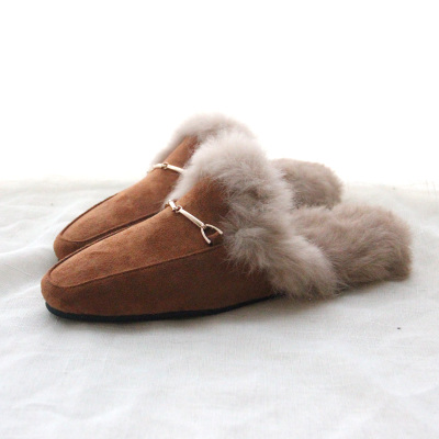 

Muller Fur shoes 2017 autumn and winter new women wear backless slippers loafer shoes, Light tan