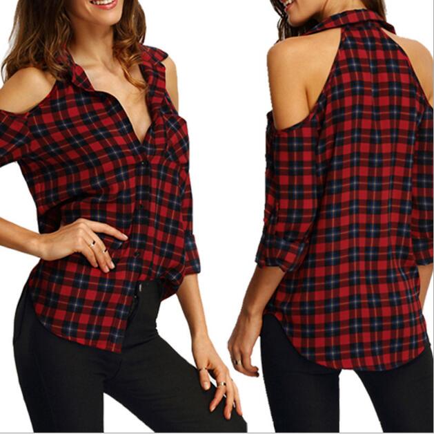 Autumn 2017 new fashion women lattice printing Shirts casual loose long sleeved T shirt plus size Blouses