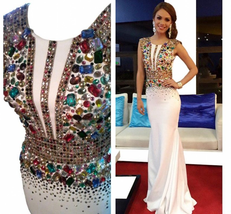 

Colorful Crystals Beaded Mermaid Evening Dresses 2016 Robe De Soiree Cap Sleeves Formal Prom Dresses Vestido De Festa Formal Gowns, Hunter green
